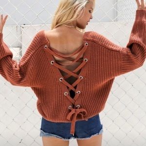 Open Back Burnt Orange Sweater